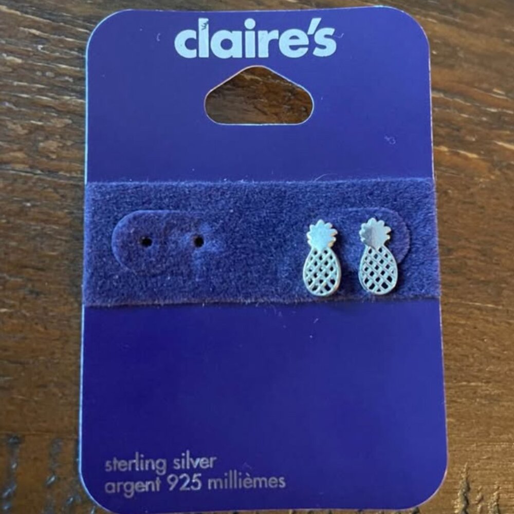 Sterling Silver Pineapple Stud Earrings (Claire's); Brand New! 925 Jewelry
